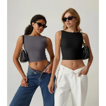 QINSEN High Neck Open Back Cropped Top for Women