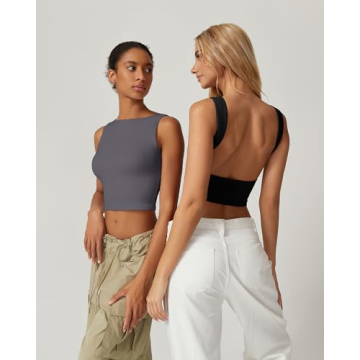 QINSEN High Neck Open Back Cropped Top for Women