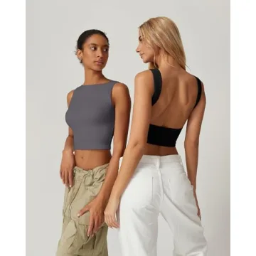 QINSEN High Neck Open Back Cropped Top for Women
