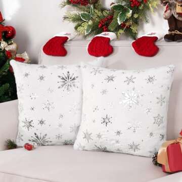 Christmas Pillow Covers 18 x 18 Inch, Set of 2 Silver Sparkle Chic Snowflake Throw Pillow Covers for...