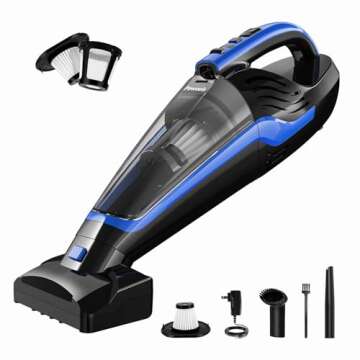Powools Pet Hair Handheld Vacuum - Car Vacuum Cordless Rechargeable, Well-Equipped Hand Vacuum for Carpet, Couch, Stairs, Powerful Handheld Vacuum Cordless w/Motorized Brush, Blue (PL8726)