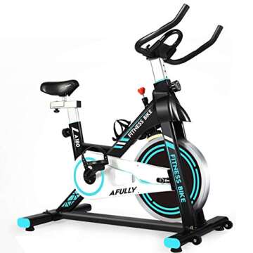 Afully Indoor Exercise Bike, Indoor Cycling Stationary Bike Belt Drive with Adjustable Resistance, LCD Monitor, Pad/Phone Holder, Comfortable Cushion Stable and Quiet for Home Cardio Workout