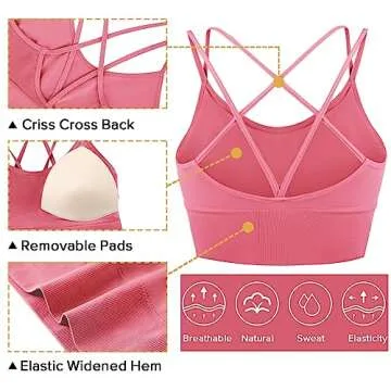 Sykooria Strappy Sports Bra 3 Pack Workout Tops Padded Sports Bra Pack Wirefree Criss Cross Bra 3 Pack