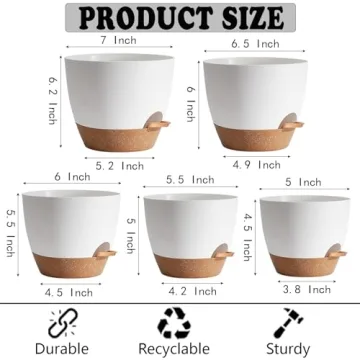 Self Watering Plant Pots for Indoor Plants in 5 Sizes