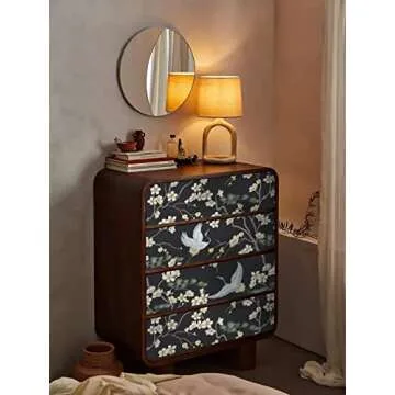 Micpolo Peel and Stick Wallpaper Black Floral Contact Paper Flowers and Birds Wall Paper Self Adhesive and Removable 16.1"x118"