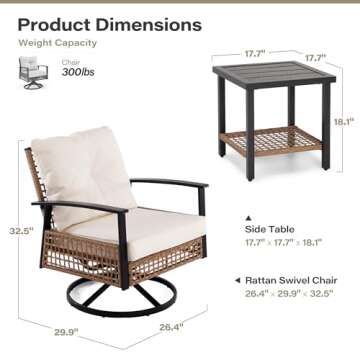 LAUSAINT HOME 3 Pieces Outdoor Swivel Rocker Patio Chairs, Wicker Patio Bistro Set with 2 Rocking Ch...