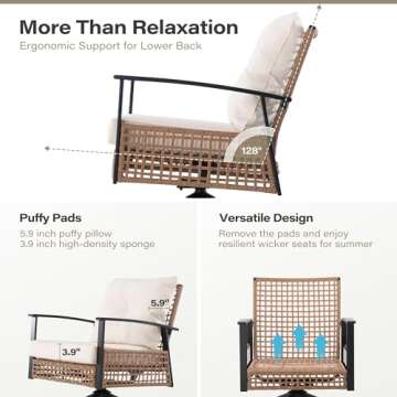 LAUSAINT HOME 3 Pieces Outdoor Swivel Rocker Patio Chairs, Wicker Patio Bistro Set with 2 Rocking Chairs and 1 Coffee Table, Patio Furniture Set with Thickened Cushions for Porch, Backyard (Beige)