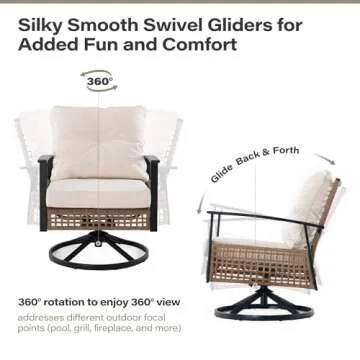 LAUSAINT HOME 3 Pieces Outdoor Swivel Rocker Patio Chairs, Wicker Patio Bistro Set with 2 Rocking Chairs and 1 Coffee Table, Patio Furniture Set with Thickened Cushions for Porch, Backyard (Beige)