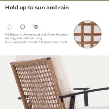 LAUSAINT HOME 3 Pieces Outdoor Swivel Rocker Patio Chairs, Wicker Patio Bistro Set with 2 Rocking Chairs and 1 Coffee Table, Patio Furniture Set with Thickened Cushions for Porch, Backyard (Beige)