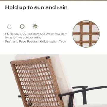 LAUSAINT HOME 3 Pieces Outdoor Swivel Rocker Patio Chairs, Wicker Patio Bistro Set with 2 Rocking Chairs and 1 Coffee Table, Patio Furniture Set with Thickened Cushions for Porch, Backyard (Beige)