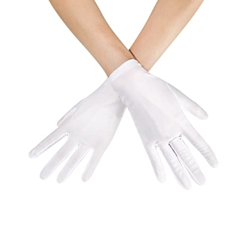 Womens Short Satin Gloves - Elegant White Wrist Length for Weddings & Parties