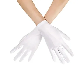 Womens Short Satin Gloves - Elegant White Wrist Length for Weddings & Parties