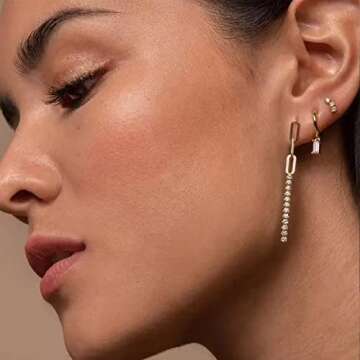 Small Gold Hoop Earrings With Cubic Zirconia Drop, Gold Huggie Hoop Earrings For Women 14K Gold Hoops Hypoallergenic Jewelry For Men 2PCS