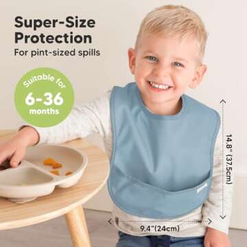 3-Pack Waterproof Baby Bibs for Eating - Lightweight Baby Bib with Food Catcher, Mess Proof Toddler Bibs, Waterproof Bibs for Baby Boys, Baby Girls, Feeding Bibs, Drool Bibs, Baby Food Bibs (Ocean)