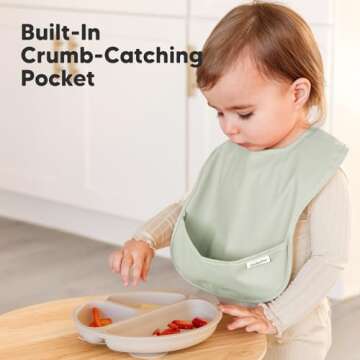 3-Pack Waterproof Baby Bibs for Eating - Lightweight Baby Bib with Food Catcher, Mess Proof Toddler Bibs, Waterproof Bibs for Baby Boys, Baby Girls, Feeding Bibs, Drool Bibs, Baby Food Bibs (Ocean)