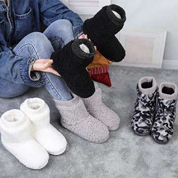 MIXIN Women's Comfort Warm Faux Fleece Fuzzy Ankle Bootie Slippers Plush Lining Slip-on House Shoes ...