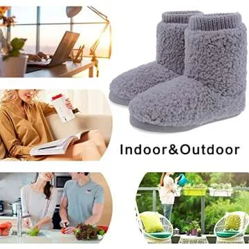 MIXIN Women's Comfort Warm Faux Fleece Fuzzy Ankle Bootie Slippers Plush Lining Slip-on House Shoes Anti-Slip Sole Indoor/Outdoor