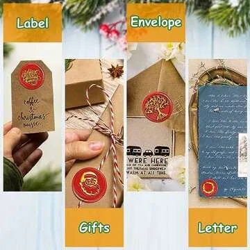 Xuniea 12 Pieces Christmas Halloween Wax Seal Stamp Set Seal Wax Stamps with Wooden Handle, Melting Spoon, Metallic Pen for Vintage Wax Seal Stamp Decoration (Classic Style)
