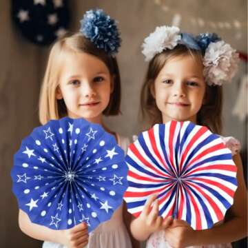 4th of July Decorations Independence Day Patriotic Decor Set - Red White Blue Paper USA Banner Flag Fans Star Streamer Pom Poms for Memorial Veterans Labor Presidents Flag Day Home Parties Accessories