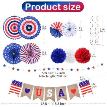 4th of July Decorations Independence Day Patriotic Decor Set - Red White Blue Paper USA Banner Flag Fans Star Streamer Pom Poms for Memorial Veterans Labor Presidents Flag Day Home Parties Accessories
