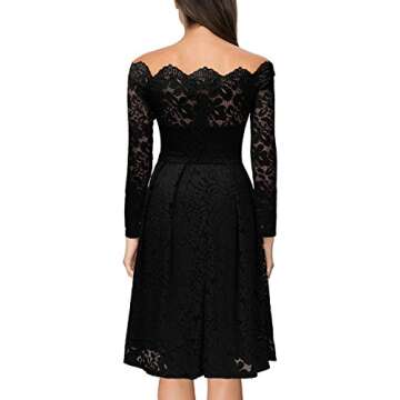 MISSMAY Women's Vintage Floral Lace Long Sleeve Boat Neck Cocktail Party Swing Dress
