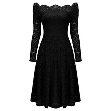 MISSMAY Women's Vintage Floral Lace Long Sleeve Boat Neck Cocktail Party Swing Dress