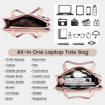 LOVEVOOK Laptop Bag for Women 15.6 Inch Laptop Tote Work Bag Professional Leather Computer Briefcase Waterproof Handbag Shoulder Bag Large Capacity Business Teacher Office Bag Crossbody Purse,Pink