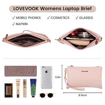 LOVEVOOK Laptop Bag for Women 15.6 Inch Laptop Tote Work Bag Professional Leather Computer Briefcase Waterproof Handbag Shoulder Bag Large Capacity Business Teacher Office Bag Crossbody Purse,Pink