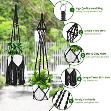 Macrame Plant Hangers 6Pack for Boho Home Décor