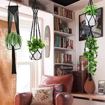 Macrame Plant Hangers 6Pack for Boho Home Décor