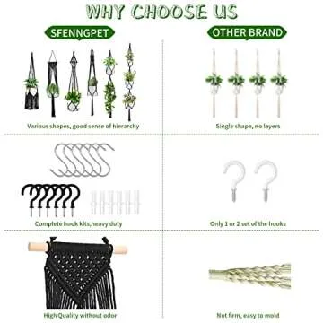 Macrame Plant Hangers 6Pack for Boho Home Décor