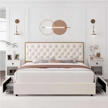 HIFIT Full Upholstered Bed Frame with 4 Storage Drawers