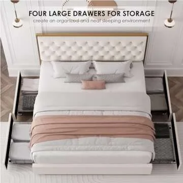HIFIT Full Upholstered Bed Frame with 4 Storage Drawers