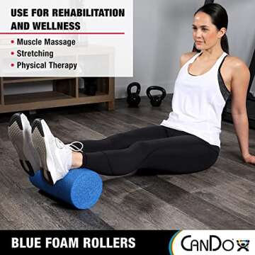 CanDo Blue PE Foam Rollers for Fitness, Exercise Muscle Restoration, Massage Therapy, Sport Recovery and Physical Therapy for Homes, Clinics, and Gyms 6" x 36" Round