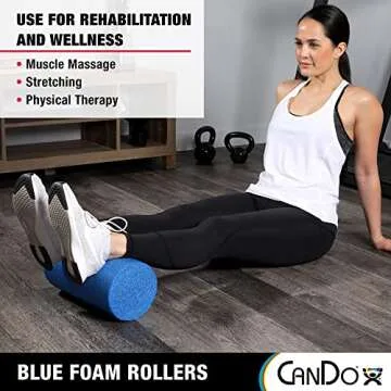 CanDo Blue PE Foam Rollers for Fitness, Exercise Muscle Restoration, Massage Therapy, Sport Recovery and Physical Therapy for Homes, Clinics, and Gyms 6" x 36" Round
