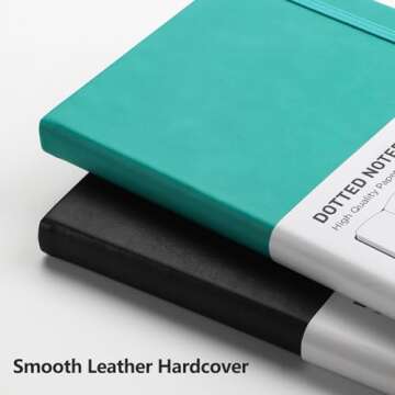 RETTACY Bullet Dotted Journal, 2-Pack, A5 Dotted Notebook Journal with 160 Numbered Pages per Pack, 5.7'' × 8.3'', Medium Size, 120 GSM Thick Paper, Leather Hardcover (Black & Cyan)