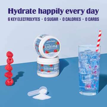Ultima Replenisher Daily Electrolyte Powder Drink Mix – Blue Raspberry, 30 Servings – Hydration Powder with 6 Electrolytes and Trace Minerals – Keto Friendly, Vegan, Non-GMO and Sugar-Free
