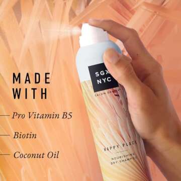 SGX NYC Happy Place Nourishing Dry Shampoo - Styling Vegan Dry Shampoo with Pro-Vitamin B5 and Biotin - Refreshing Coconut Scent - 6.5 oz