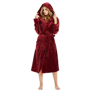 HEARTNICE Womens Hooded Fleece Robe, Soft Plush Bathrobe for Womens, Fluffy Cute Long House Coat (A-...