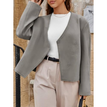 Cicy Bell Womens Cropped Wool Jacket - Chic V Neck Pea Coat