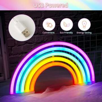 XIYUNTE Rainbow Neon Light, USB Operated Rainbow Neon Signs for Wall Decor, Neon Rainbow Lights with ON/Off Switch, Rainbow LED Sign for Bedroom Girls Room Classroom Party Kids Night Light Gifts