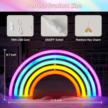 XIYUNTE Rainbow Neon Light, USB Operated Rainbow Neon Signs for Wall Decor, Neon Rainbow Lights with ON/Off Switch, Rainbow LED Sign for Bedroom Girls Room Classroom Party Kids Night Light Gifts
