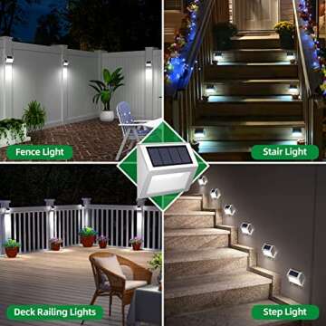JSOT Outdoor Fence Lights,12 Pack Solar Powered Deck Lights Waterproof Stairs Light Stainless Steel ...