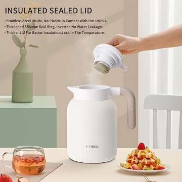 50oz Thermal Coffee Carafe, Double Wall Insulated Vacuum Flask, Stainless Steel Coffee Thermos Water Beverage Dispenser, 1.5Liter Thermal Pot for Keeping Hot Coffee,Tea and Water (White)