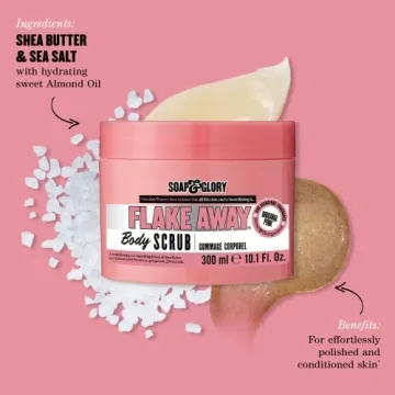 Soap & Glory Original Pink Flake Away Exfoliating Body Scrub - Smoothing & Buffing Body Scrub - Floral Scented Body Polish - Shea Butter, Sea Salt & Sweet Almond Oil Sugar Body Scrub (300ml)