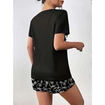 Ekouaer Women Pajama Set Short Sleeve Comfy Pjs Sets 2 Piece Lounge Set with Pockets Halloween Skeleton Print Small