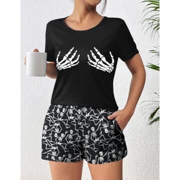 Ekouaer Women Pajama Set Short Sleeve Comfy Pjs Sets 2 Piece Lounge Set with Pockets Halloween Skeleton Print Small