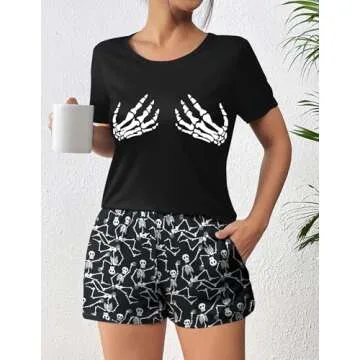 Ekouaer Women Pajama Set Short Sleeve Comfy Pjs Sets 2 Piece Lounge Set with Pockets Halloween Skeleton Print Small