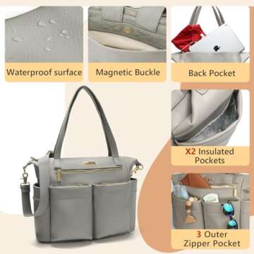 miss fong Diaper Bag Tote Baby Bag Leather Diaper Bag Backpack Large Diaper Tote Bag for girls & boys Diaper Bag Purse with 11 Diaper Bag Organizer,Changing Pad, Stroller Straps,4 Insulated Pockets