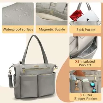 miss fong Diaper Bag Tote Baby Bag Leather Diaper Bag Backpack Large Diaper Tote Bag for girls & boys Diaper Bag Purse with 11 Diaper Bag Organizer,Changing Pad, Stroller Straps,4 Insulated Pockets